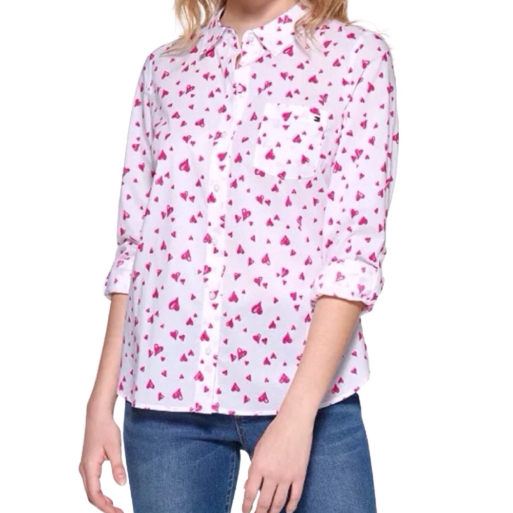 Tommy Hilfiger Flutter Hearts Button Down Blouse (NWT) (Size: Medium) - Picture 9 of 9
